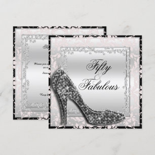 Invitación Glitzy Stilettos, Diamonds & Damask Fabulous 50