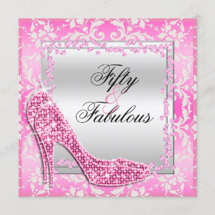 Invitación Glitzy Stilettos, Diamonds & Damask Fabulous 50