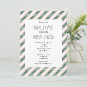Invitación Glitzy verde rosa Rubor Glitzy Glam Stripes Bripes
