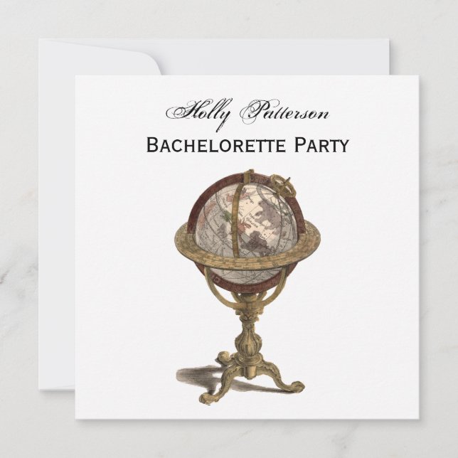Invitación Globe antiguo, Bachelorette BG SQ blanca (Anverso)
