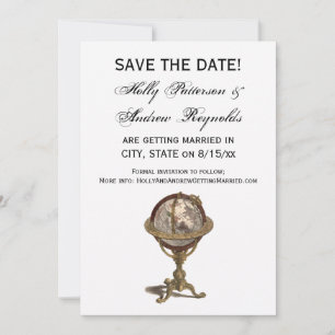 Invitación Globe antiguo, BG blanco V Guardar la fecha