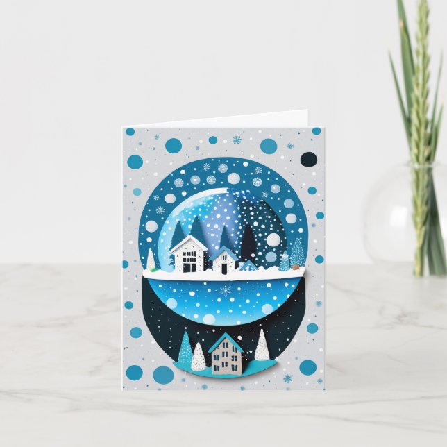 Invitación Globe de la Nieve en Casas Maravillosas Azul y Bla (Anverso)