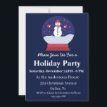 Invitación Globe de nieve con fiesta de Navidades de muñecos<br><div class="desc">Esta es una invitación elegante y simple personalizada para Navidades de fiesta con un lindo globo de nieve y dentro un divertido hombre de nieve con fondo azul oscuro. Puede personalizar esta invitación con una plantilla personalizada.</div>