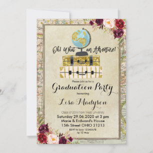 Invitación GLOBE Marsala Adventure Graduation Party Invite