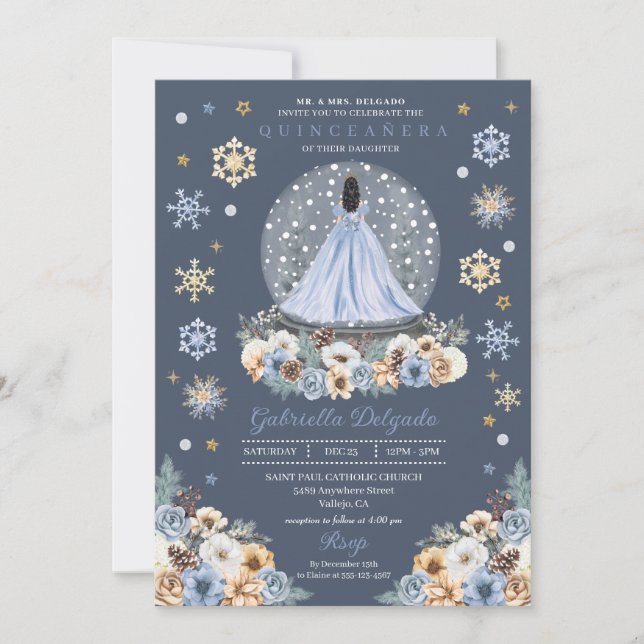 Invitación Globe Princesa de Nieve Invierno Wonderland Quince (Anverso)