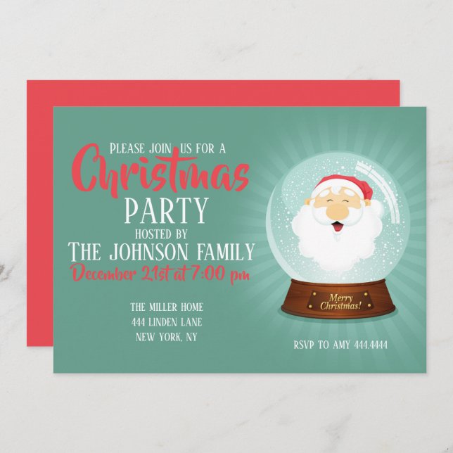 Invitación Globe Santa Claus Face (Anverso / Reverso)