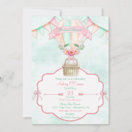 Invitación Globo aerostático acuarela rosa menta melocotón