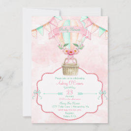 Invitación Globo aerostático acuarela rosa menta melocotón