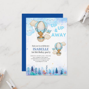 Invitación globo aerostático azul, 1er cumpleaños