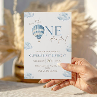 Invitación Globo aerostático azul Onederful Niño 1er Cumpleañ