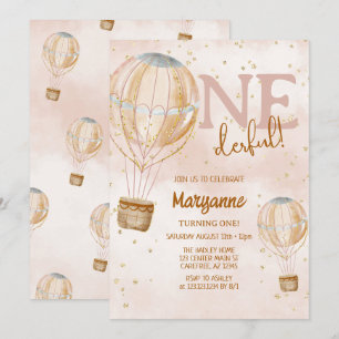 Invitación Globo aerostático boho cumpleaños 1