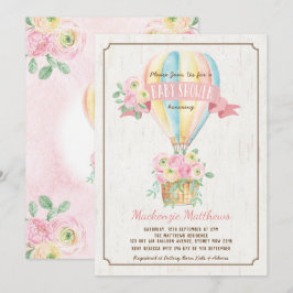 Invitación Globo aerostático chic rosa floral niña baby showe