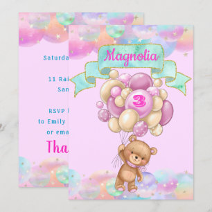 Invitación Globo aerostático de cumpleaños de Unicornio Arcoí