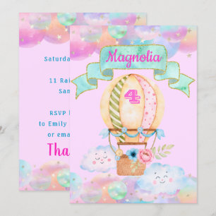 Invitación Globo aerostático de cumpleaños de Unicornio de Ar