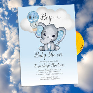 Invitación Globo Aerostático de Elefante Es un Niño Baby Show