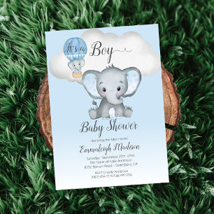 Invitación Globo aerostático de elefante Es una ducha de bebé