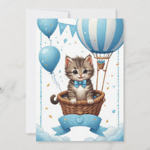 Invitación Globo Aerostático de Gatito Fiesta de Bienvenida �