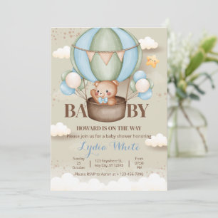 Invitación Globo aerostático de osito de peluche Baby Shower