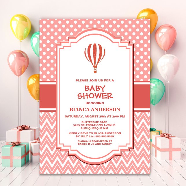 Invitación Globo aerostático de rayas de Chevron con lunares  (Subido por el creador)