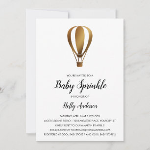 Invitación Globo aerostático dorado liso para Baby Sprinkle s