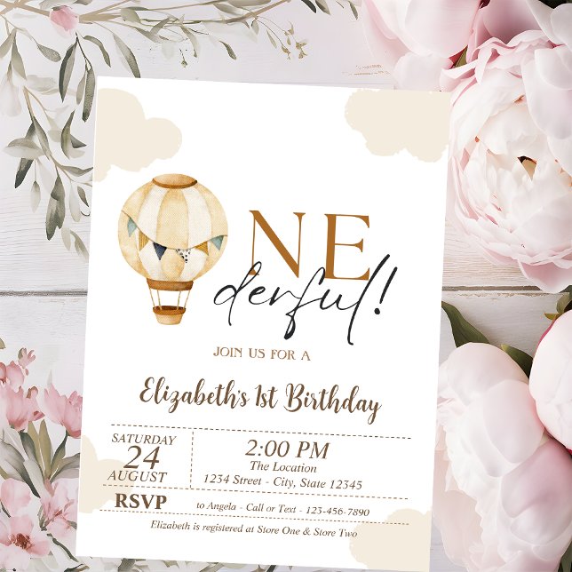 Invitación Globo aerostático Nubes Cumpleaños 1er Fiesta (Subido por el creador)