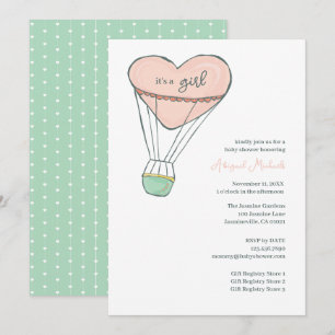 Invitación Globo aerostático rosa lindo Es una niña Fiesta de