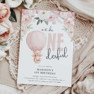 Invitación Globo aerostático Teddy Onederful para cumpleaños 