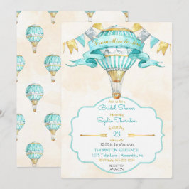 Invitación Globo aerostático turquesa dorado amarillo acuátic