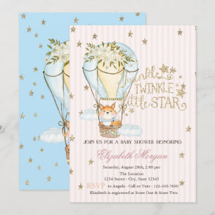 Invitación Globo Aerostático, Zorro, Estrellas Brillantes de