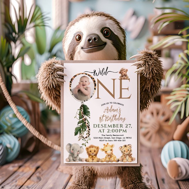 Invitación Globo animal salvaje de un Safari primer cumpleaño (Subido por el creador)