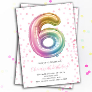 Invitación Globo arcoiris 6º número de Fiesta Chica de cumple