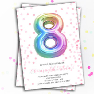 Invitación Globo arcoiris 8º número de Fiesta Chica de cumple