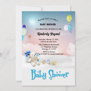 Invitación globo azul amarillo blanco es un niño Baby Shower