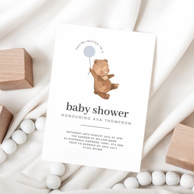 Invitación Globo azul Baby Shower de Teddy Bear (Subido por el creador)