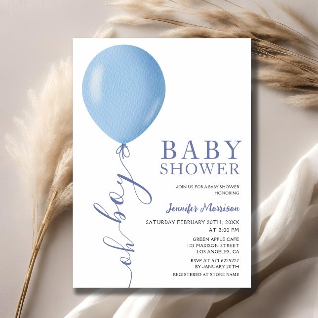Invitación Globo azul de Baby Shower minimalista (Subido por el creador)