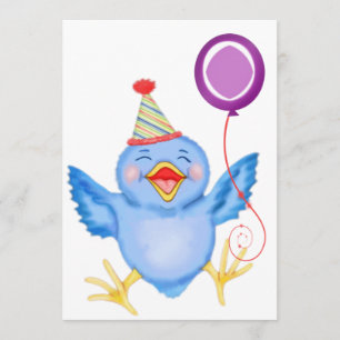 Invitación Globo azul del cumpleaños del chirrido