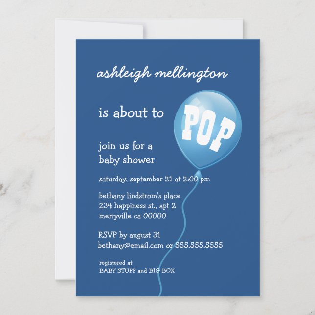 Invitación Globo azul lindo Baby Shower A01 (Anverso)