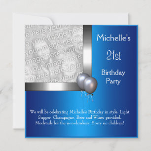 Invitación Globo azul plateado elegante con foto cumpleaños 2