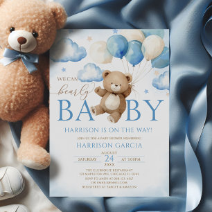 Invitación Globo azul podemos esperar Baby Shower