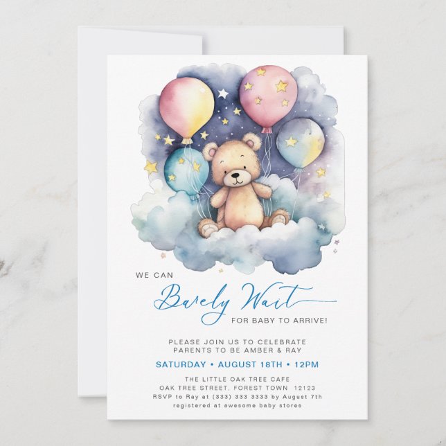 Invitación Globo azul que podemos detener Baby Shower (Anverso)