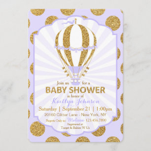 Invitación Globo Baby Shower del aire caliente de la lavanda