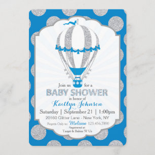 Invitación Globo Baby Shower del aire caliente del azul real