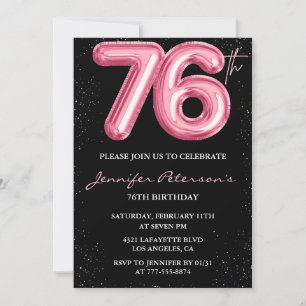 Invitación Globo Black Pink Glam Glitter cumpleaños 76