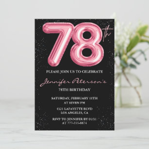 Invitación Globo Black Pink Glam Glitter cumpleaños 78