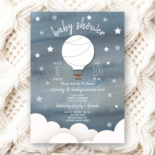 Invitación Globo blanco de aire caliente + Baby Shower neutra (Subido por el creador)