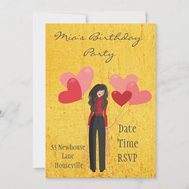 Invitación Globo caprichoso entre chicas o Fiesta adolescente (Anverso)