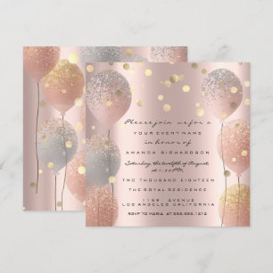 Invitación Globo con brillo de chispa rosa dorado Dulce 16 cu