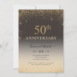 Invitación Globo con purpurina dorada 50 aniversario