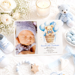 Invitación Globo de Acuarela, Oso de Peluche, Niño de Foto Ba