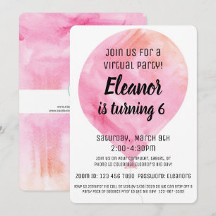 Invitación Globo de Acuarela Virtual Cumpleaños Niña